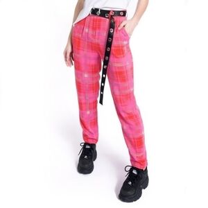 BP. + Wildfang Pink Rouge Plaid  Elastic Pants XS NWT